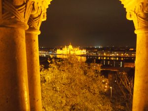 Hungarian Parliament Building, as seen from Fisherman's Bastion on the Buda side of the Danube.